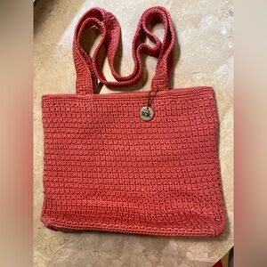 The Sak Crocheted Shoulder Bag in Coral-Red
